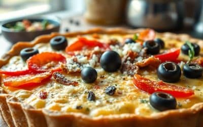 Quiche sans pâte sans gluten : poivrons, lardons et olives