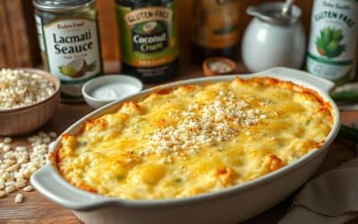 Gratin de riz aux poireaux et sauce soja sans gluten