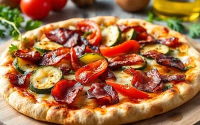 Pizza sans gluten : légumes et poitrine fumée