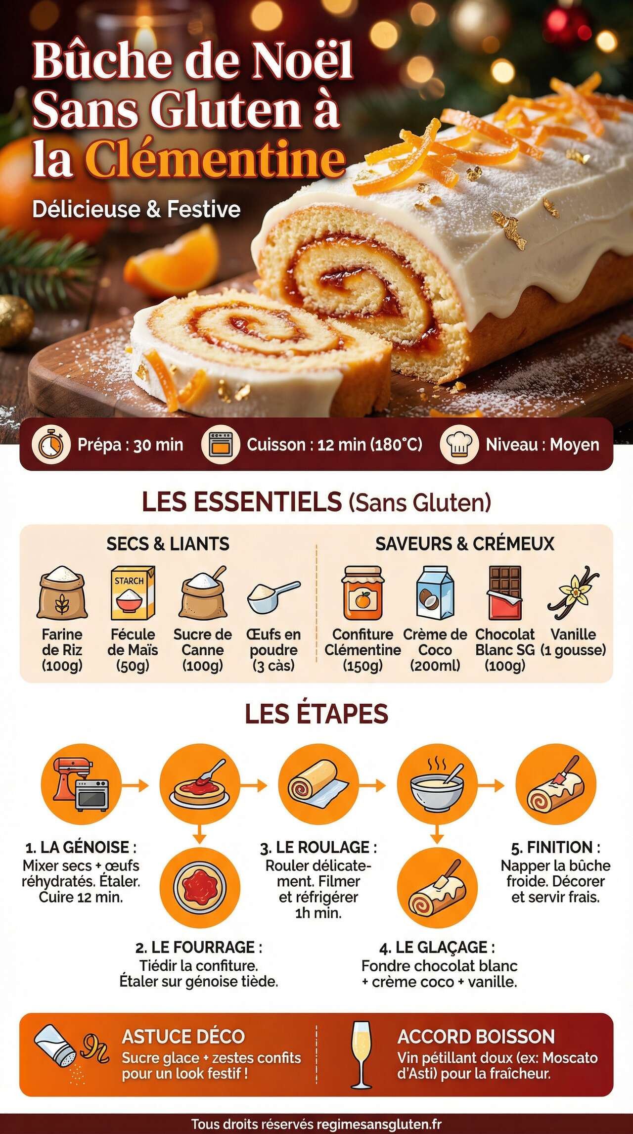 Infographie de la recette B&ucirc;che Sans Gluten &agrave; la Cl&eacute;mentine : d&eacute;licieuse Recette de No&euml;l