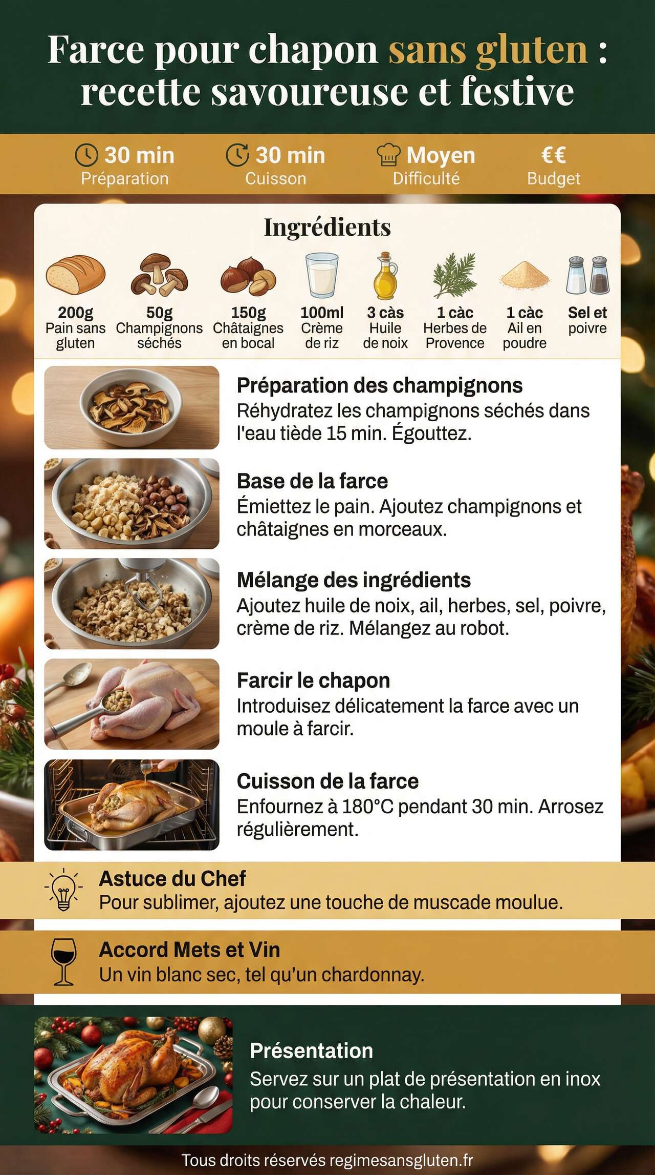 Fiche recette Farce pour chapon sans gluten : recette savoureuse et festive