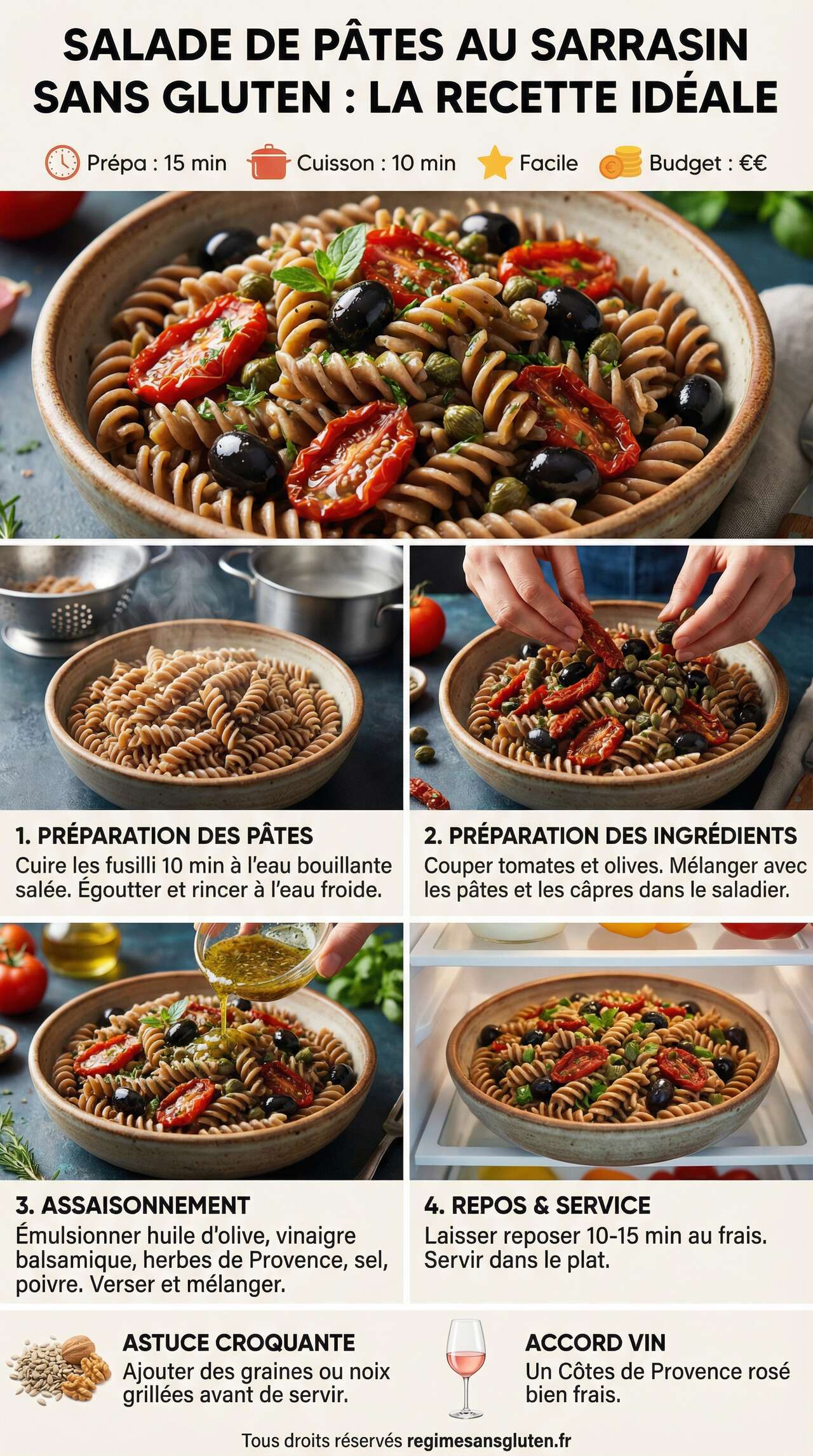 Fiche recette Salade de p&acirc;tes au sarrasin sans gluten : la recette id&eacute;ale