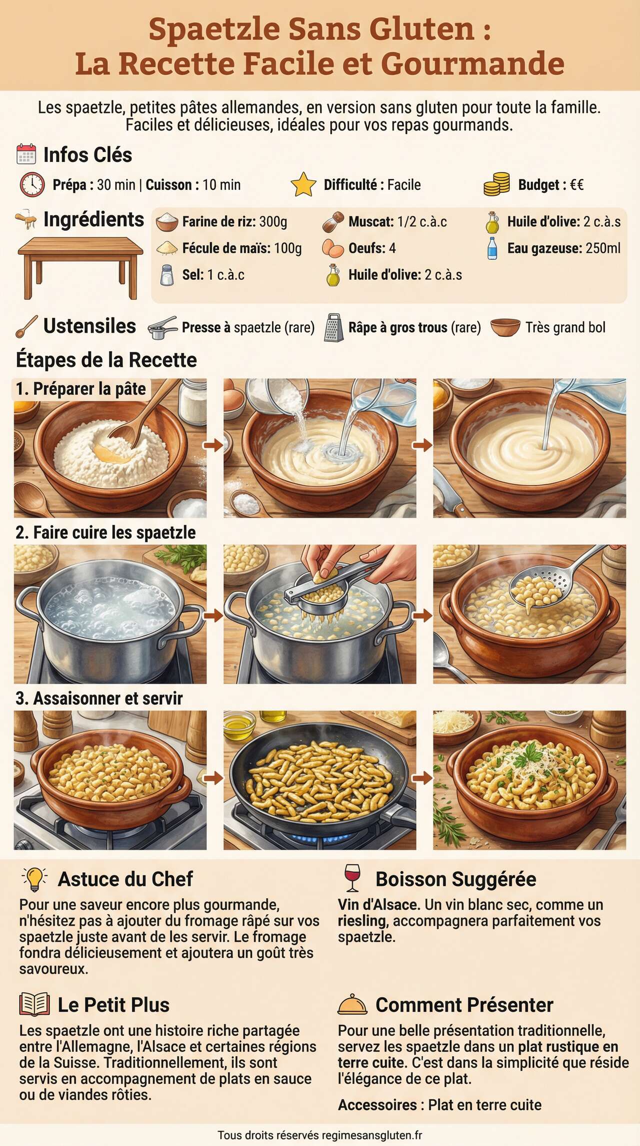 Fiche recette Spaetzle sans gluten : la recette facile et gourmande