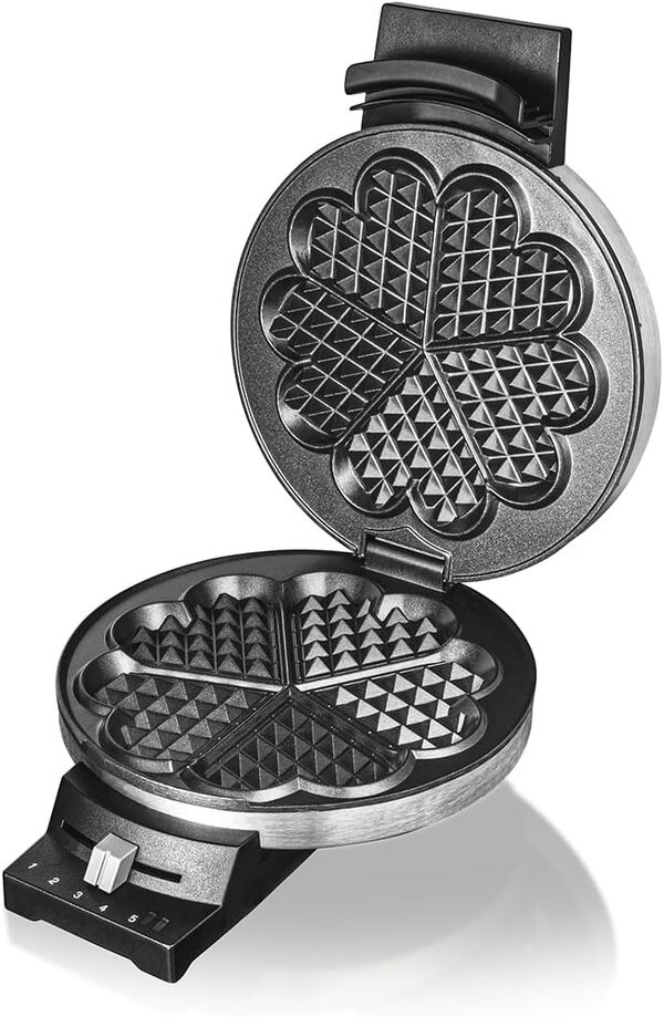 Cloer 189 Gaufrier pour gaufres en forme de cœur, Double revêtement antiadhésif, taille de la gaufre 16 cm, Plaques très lourdes, Message prêt à l'emploi optique et acoustique, 930 W