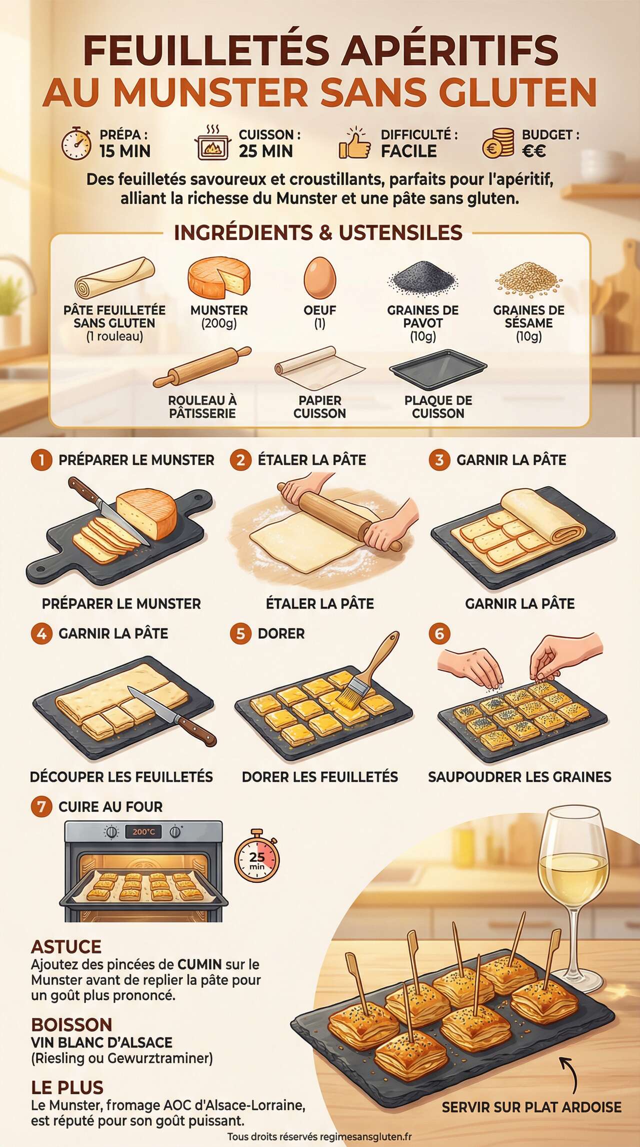 Fiche recette Feuillet&eacute;s ap&eacute;ritifs au Munster sans gluten : la recette facile