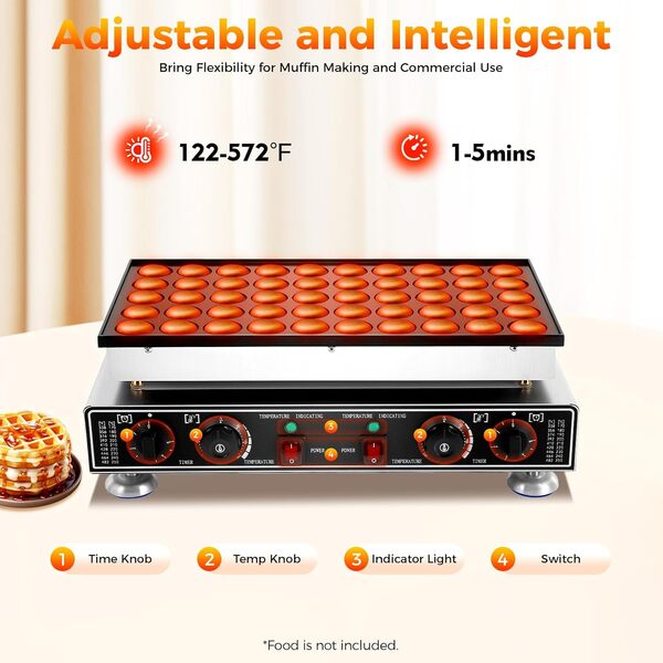 Machine à gaufres commerciale 220 V 1700 W - Minuterie - Plaques antiadhésives - Minuterie réglable - Voyant lumineux