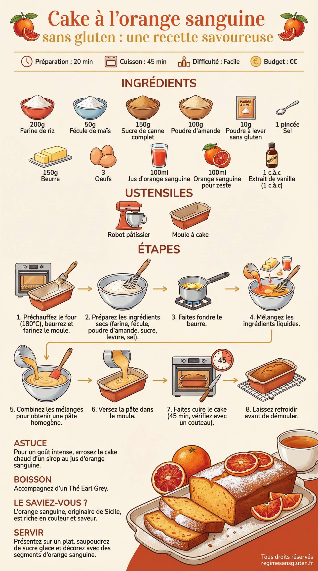 Fiche recette Cake &agrave; l'orange sanguine sans gluten : une recette savoureuse