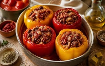 Poivrons farcis viande hachée sans gluten : recette savoureuse