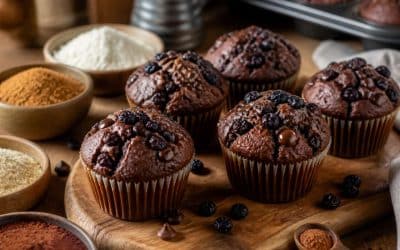 Muffins sans gluten : chocolat noir et myrtilles