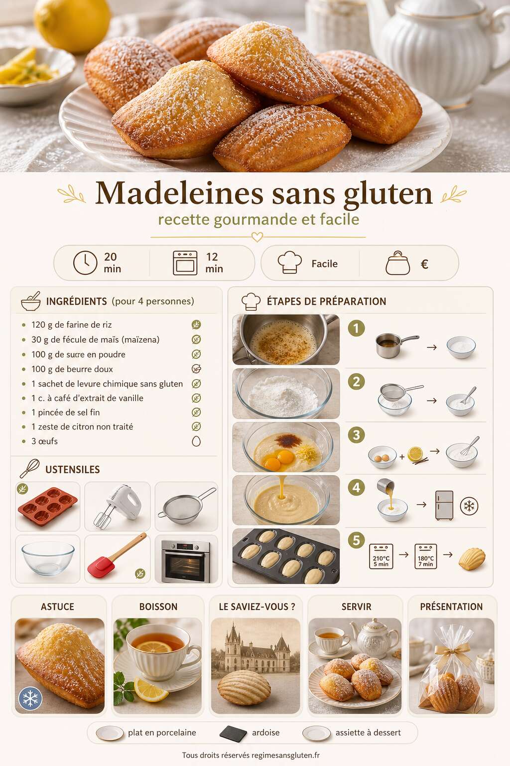 Fiche recette Madeleines sans gluten : recette gourmande et facile