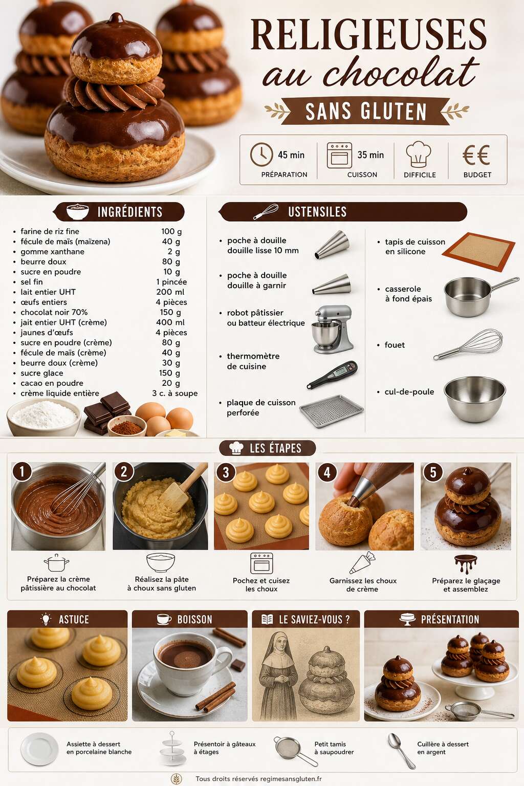 Fiche recette Recette de religieuses au chocolat sans gluten
