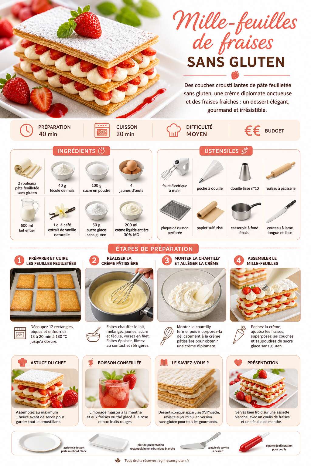 Fiche recette Mille-feuilles de fraises sans gluten : une recette d&eacute;licieuse