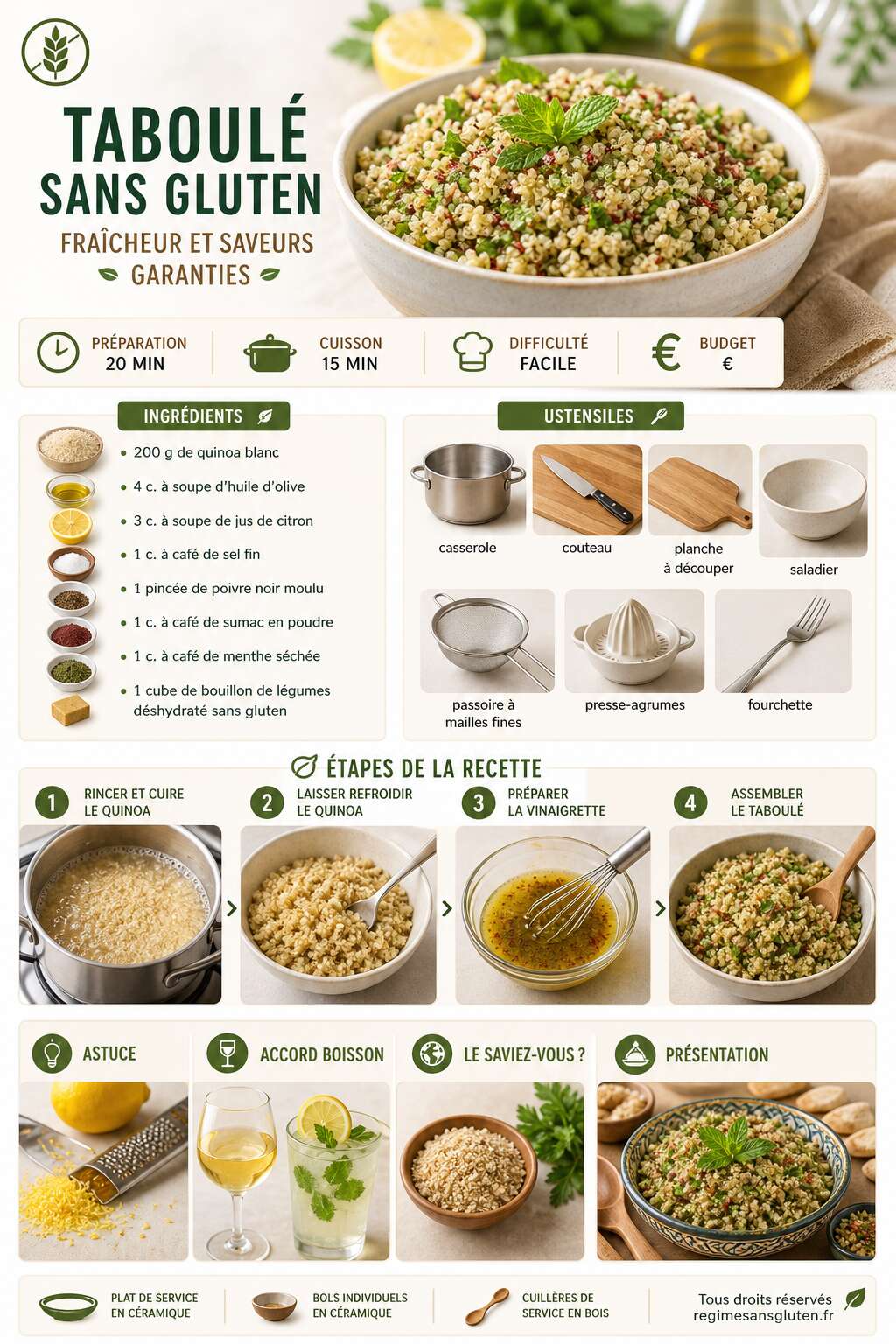 Fiche recette Recette de taboul&eacute; sans gluten : fra&icirc;cheur et saveurs garanties
