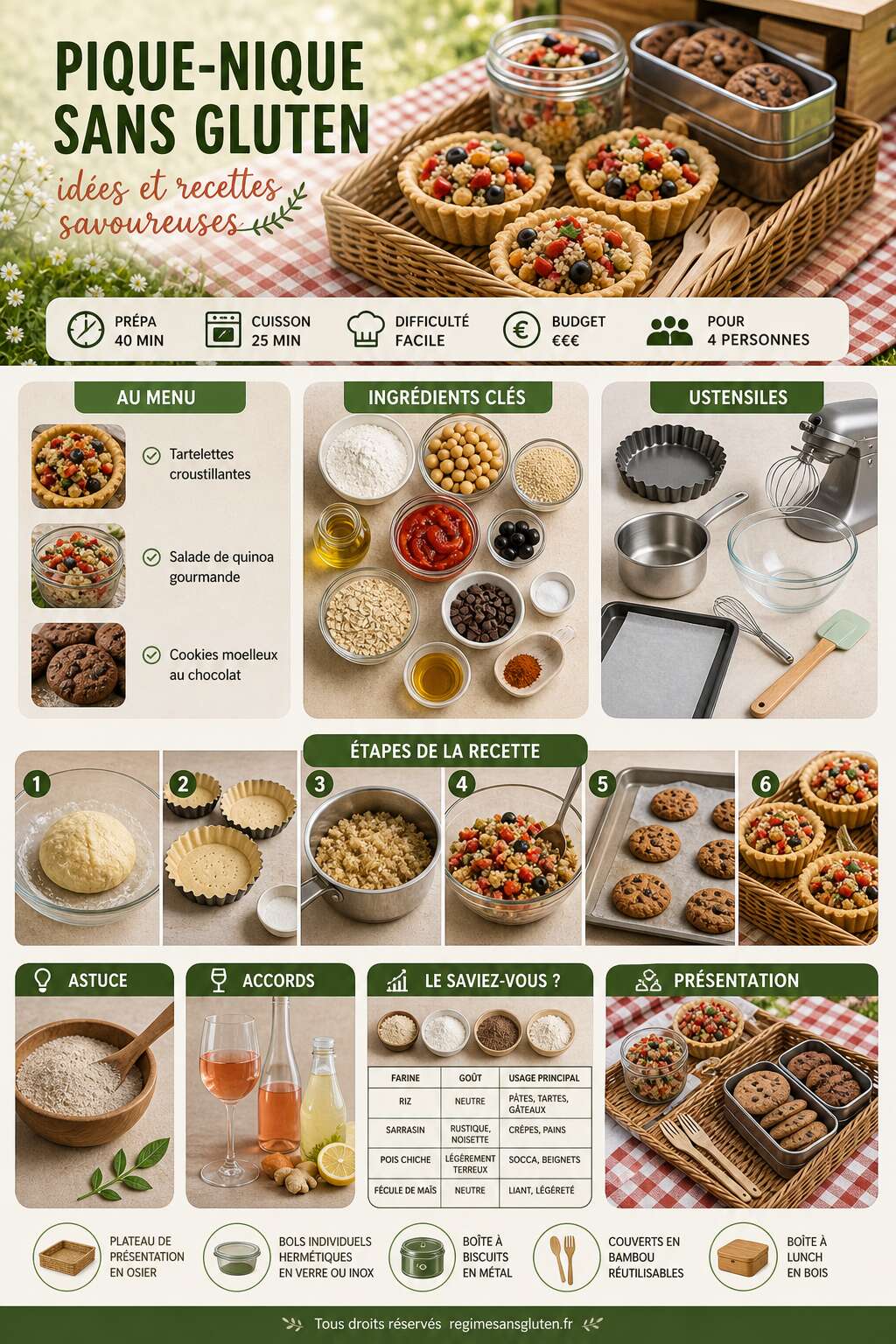 Fiche recette Pique-nique sans gluten : idées et recettes savoureuses Fiche recette Pique-nique sans gluten : idées et recettes savoureuses