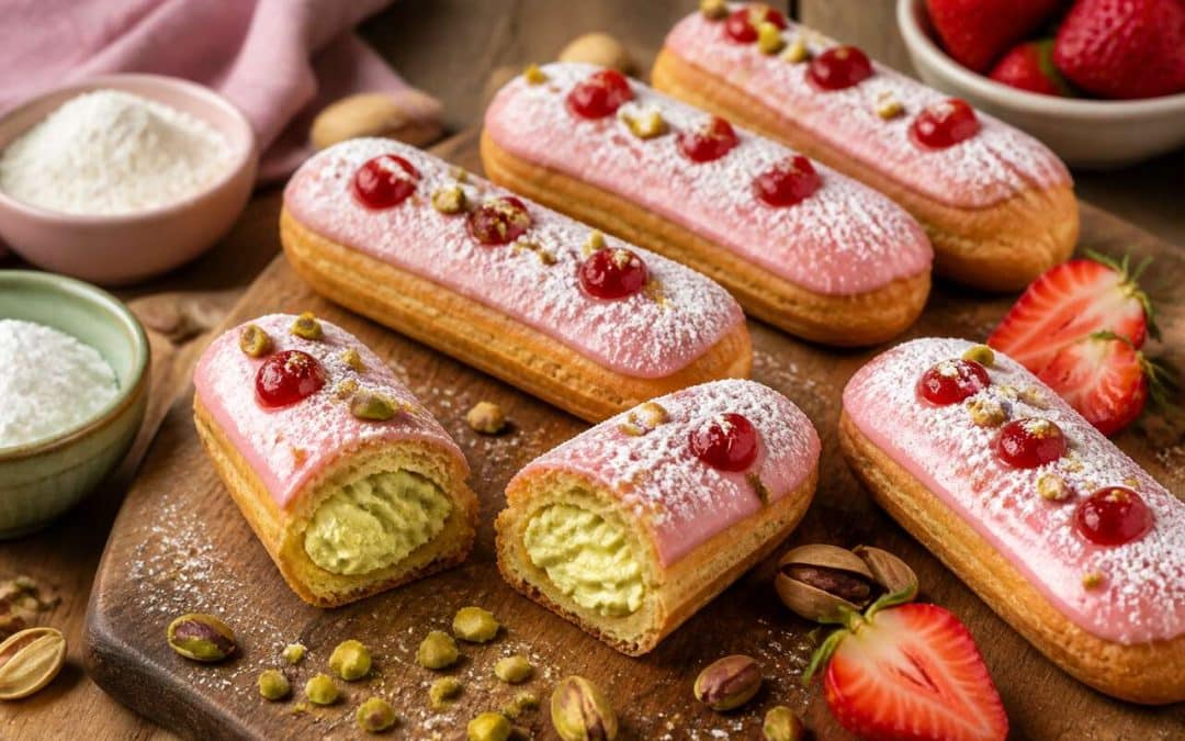 Éclairs fraise pistache sans gluten : recette gourmande