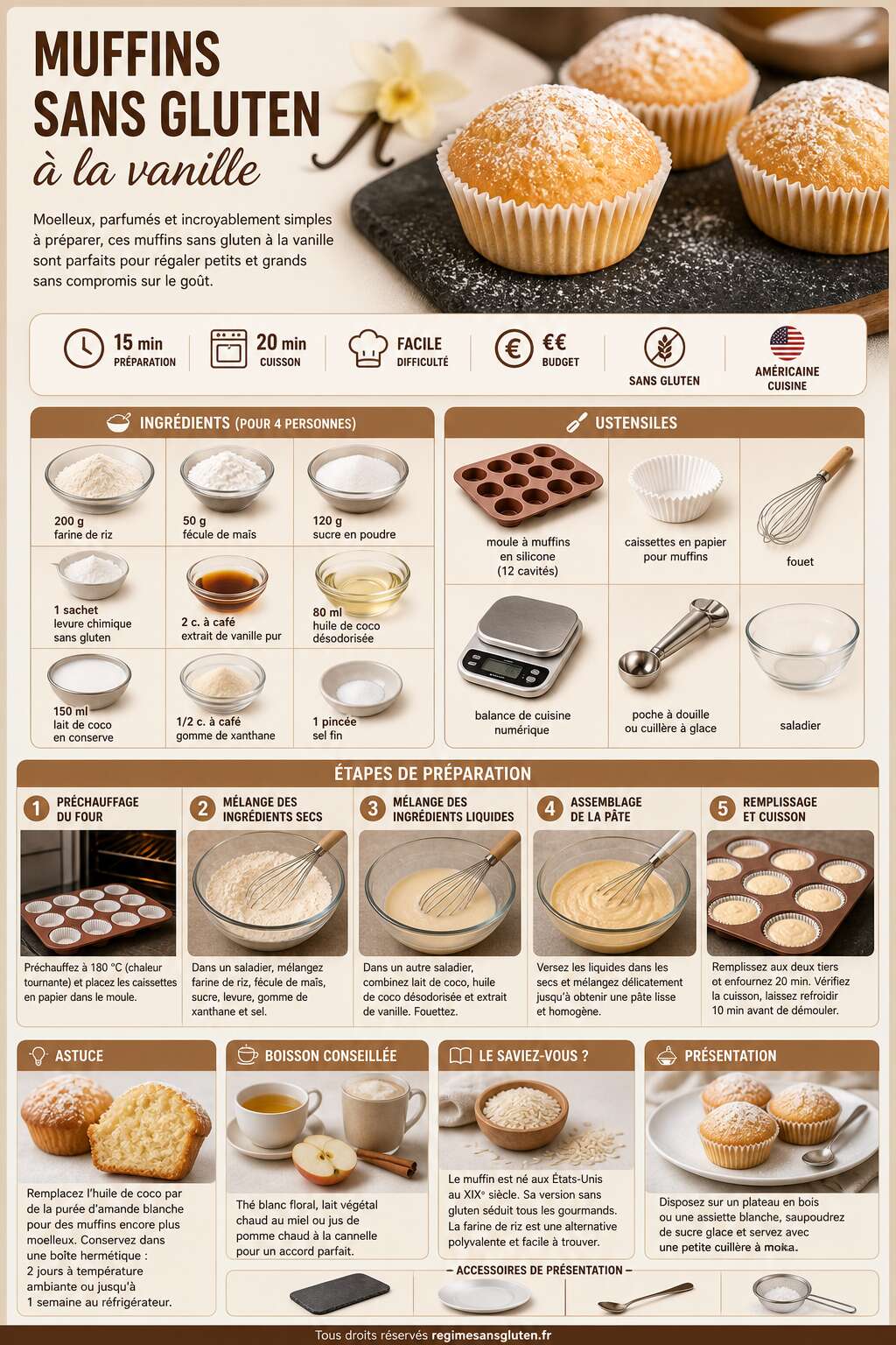 Fiche recette Recette de muffins sans gluten &agrave; la vanille