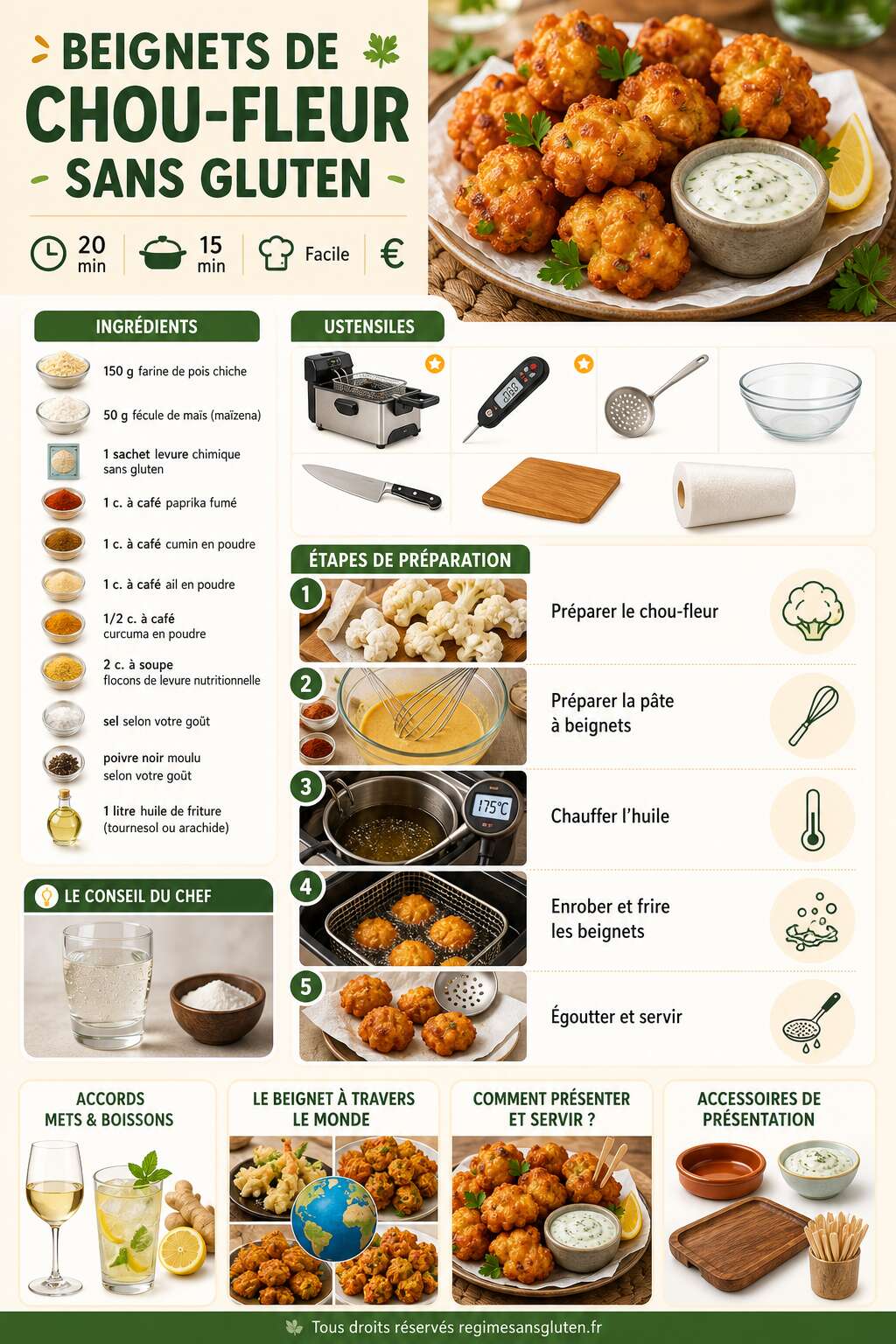 Fiche recette Recette de beignets de chou-fleur sans gluten Fiche recette Recette de beignets de chou-fleur sans gluten