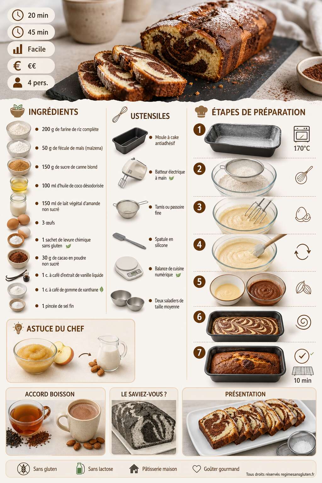 Fiche recette Cake marbré sans gluten et lactose : recette savoureuse Fiche recette Cake marbré sans gluten et lactose : recette savoureuse