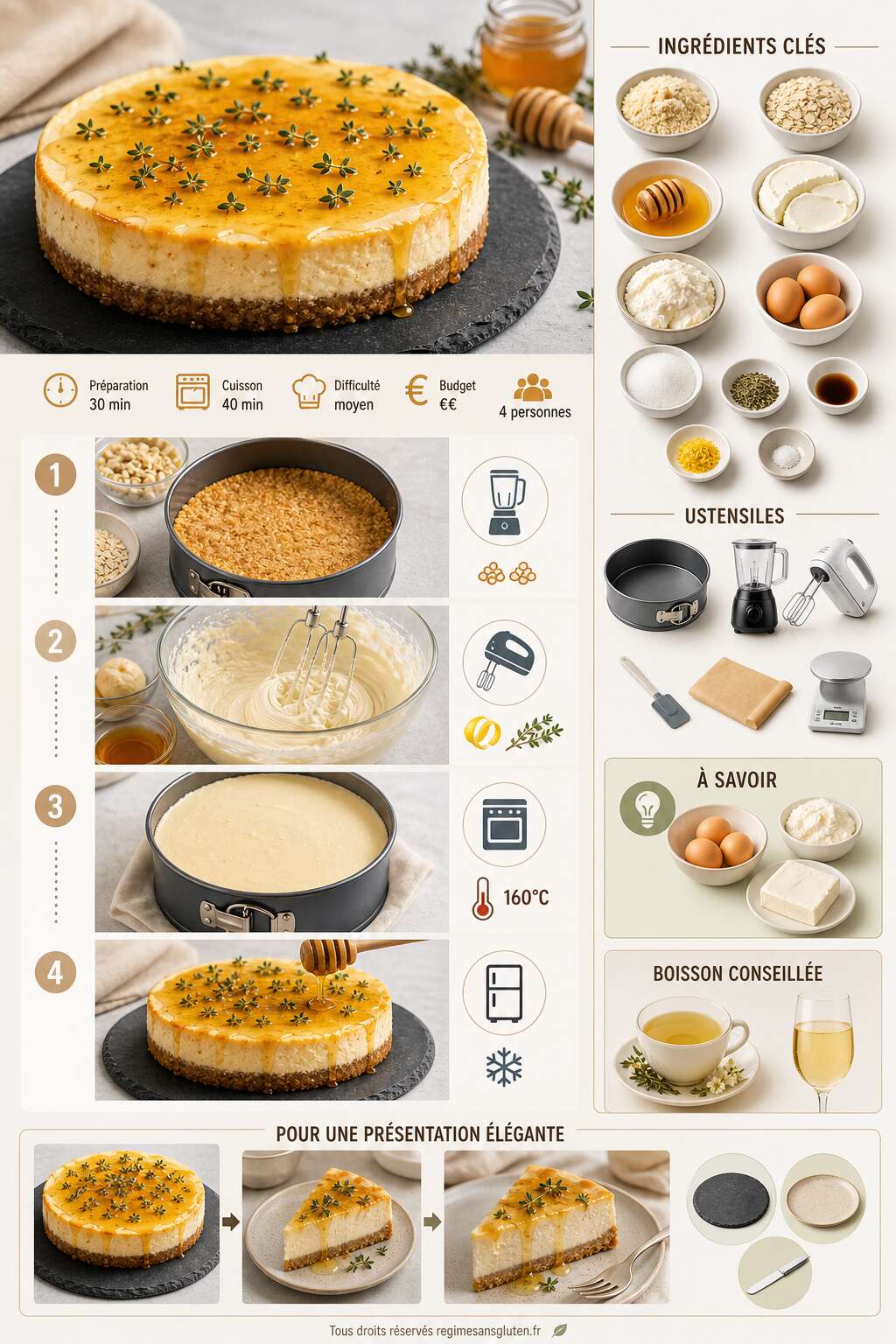 Fiche recette Recette cheesecake miel thym sans gluten d'Ottolenghi Fiche recette Recette cheesecake miel thym sans gluten d'Ottolenghi