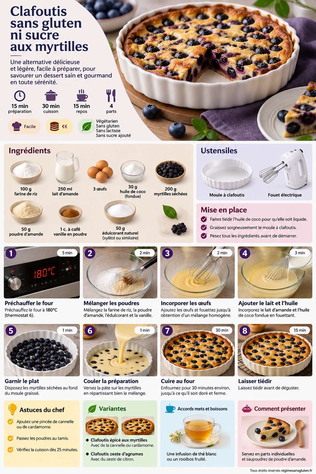 Fiche recette Clafoutis sans gluten ni sucre aux myrtilles Fiche recette Clafoutis sans gluten ni sucre aux myrtilles