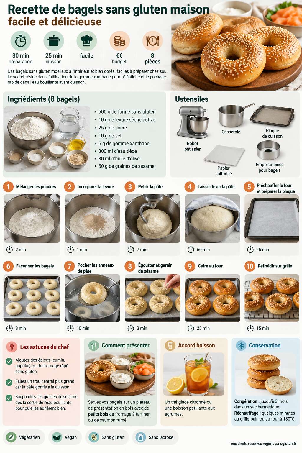 Fiche recette Recette de bagels sans gluten maison : facile et délicieuse Fiche recette Recette de bagels sans gluten maison : facile et délicieuse