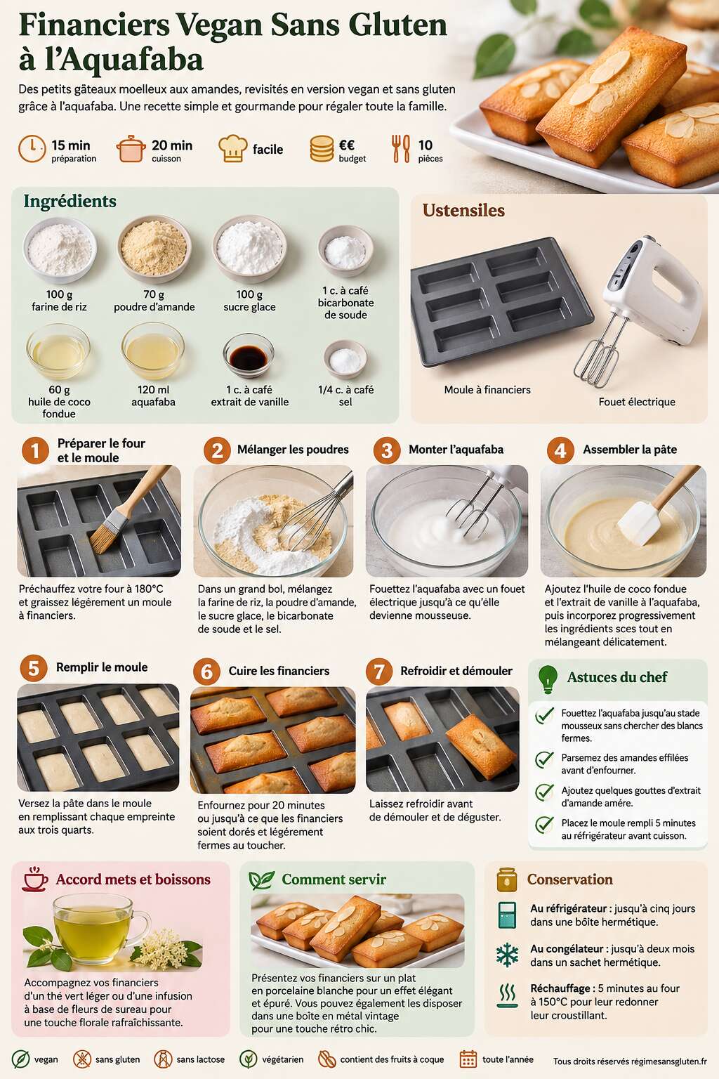 Fiche recette Financiers Vegan Sans Gluten à l'Aquafaba Fiche recette Financiers Vegan Sans Gluten à l'Aquafaba