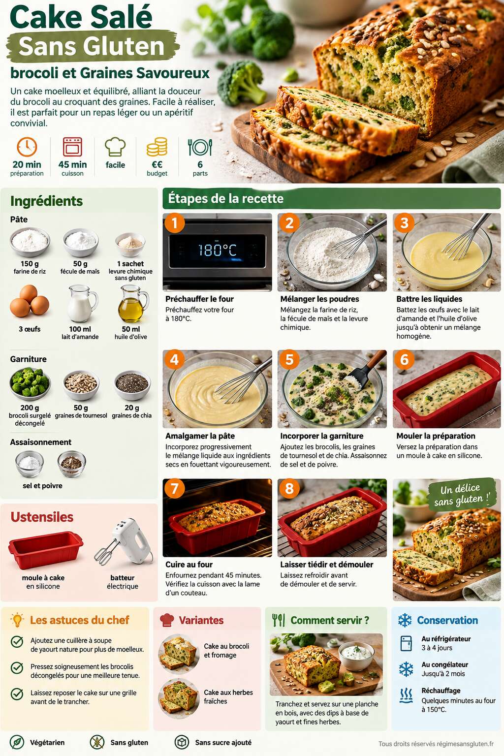 Fiche recette Cake Salé Sans Gluten : brocoli et Graines Savoureux Fiche recette Cake Salé Sans Gluten : brocoli et Graines Savoureux