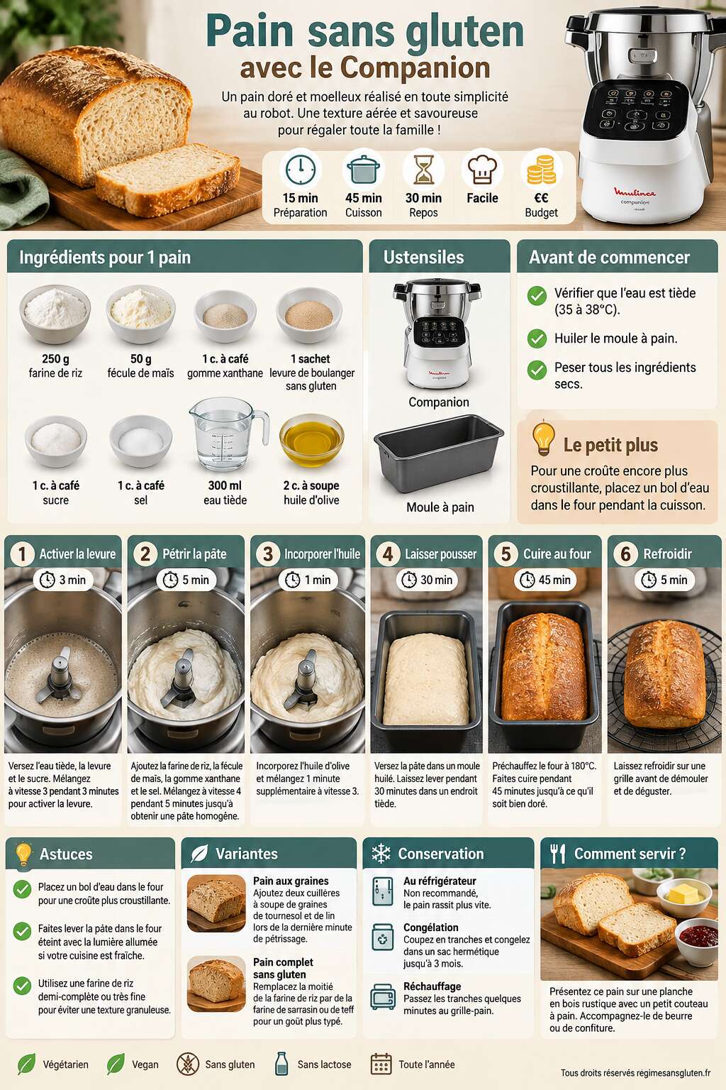 Fiche recette Recette de pain sans gluten avec le Companion Fiche recette Recette de pain sans gluten avec le Companion