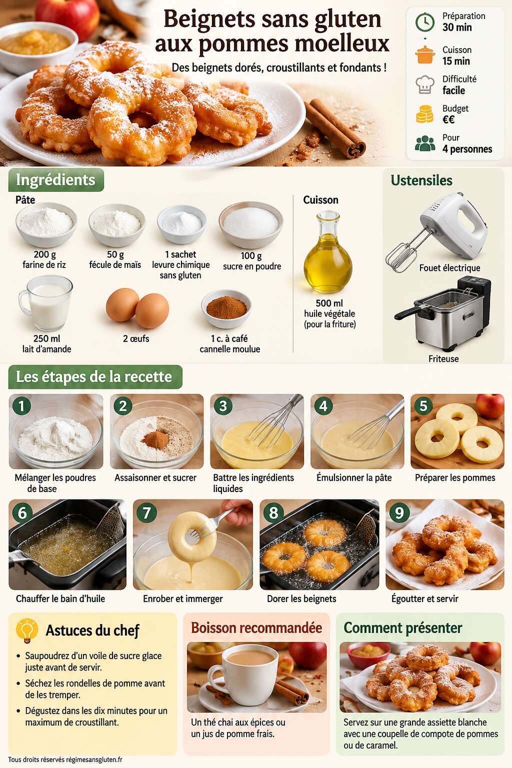 Fiche recette Beignets sans gluten aux pommes moelleux Fiche recette Beignets sans gluten aux pommes moelleux
