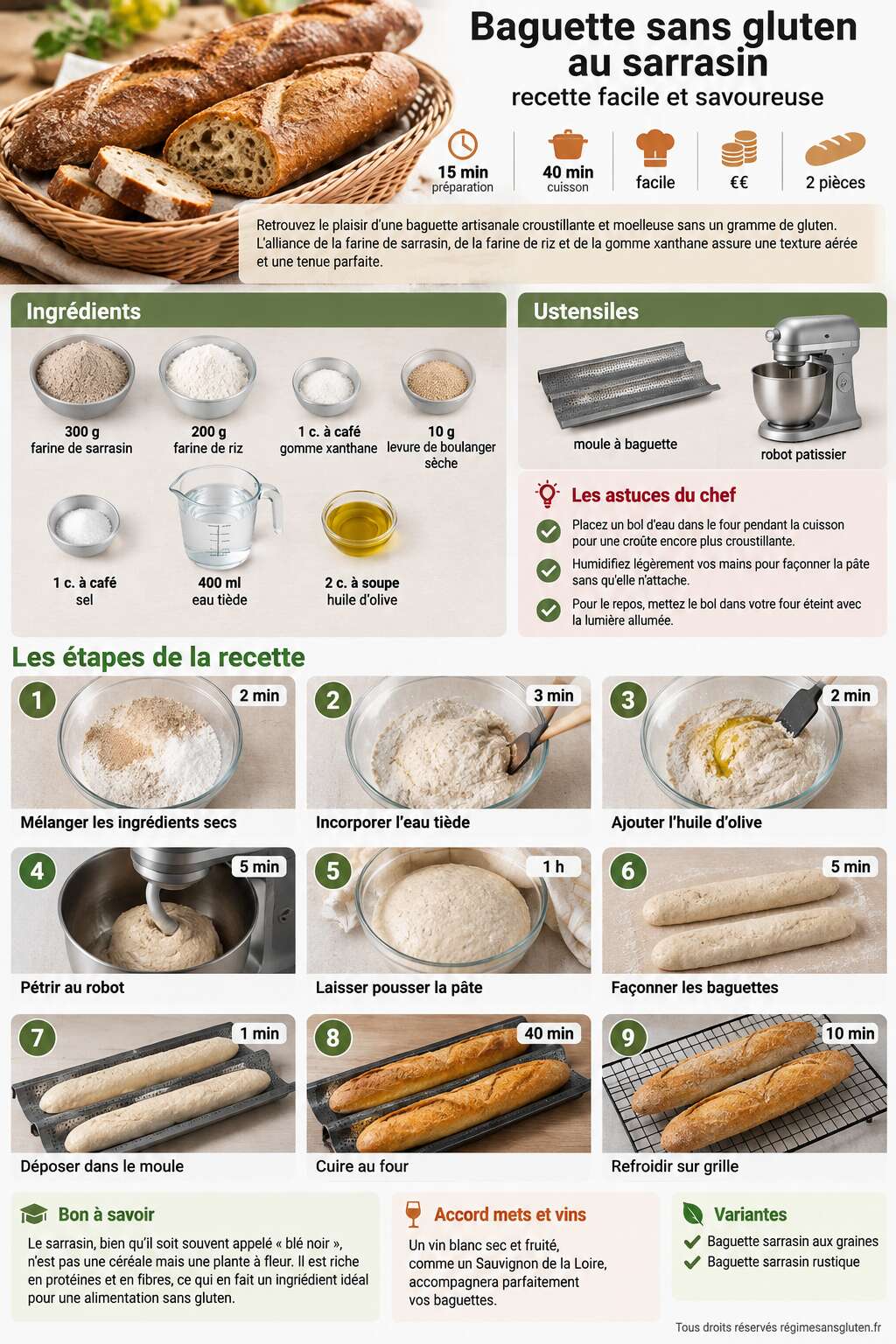 Fiche recette Baguette sans gluten au sarrasin : recette facile et savoureuse Fiche recette Baguette sans gluten au sarrasin : recette facile et savoureuse